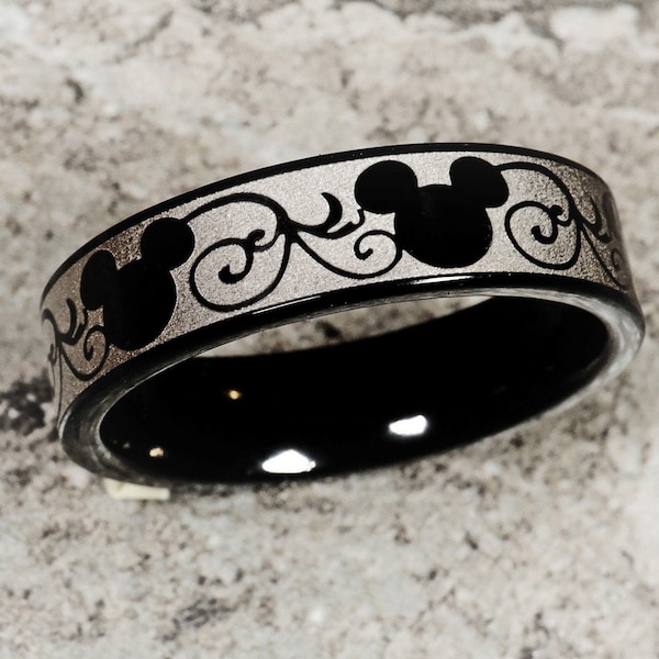 Disney Filigree Baroque Wedding Band, Mickey and Minnie Engagement Rng, Disney Wedding Ring for Men and Women, Disney Gift Jewelry