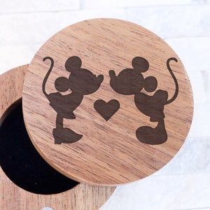 Mickey and Minnie Silhouette Wedding Ring Box, Mickey and Minnie Mouse Engagement Wood Ring Box, Disneyland Castle Jewelry Box, Disney Gift