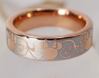 Disney Filigree Baroque Wedding Band, Mickey and Minnie Engagement Ring, Disney Wedding Ring for Men and Women, Minnie Mouse Ring