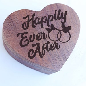 Happily Ever After Proposal Box, Minnie Mouse Gift, Best Day Ever Wedding Ring Box, Disney Wedding Band Box, Wood Engraved Ring Bearer
