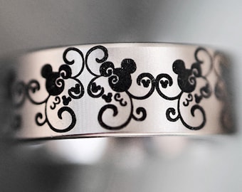 Anillo de filigrana de Disney, anillo de bodas barroco de Disney, anillo de Mickey Mouse, anillo de Minnie Mouse, anillo de propuesta de Disney, joyas de Disney, Disneyland