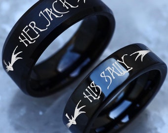 Her Jack His Sally Ring, Disney Jack Ring Halloween Engraved Ring, Matching Jewelry, Halloween Gift Ring Wedding Oogie Boogie Lock Shock