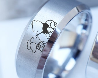 Winnie the Pooh Chibi Wedding Band, Tigger Ring, Winnie The Pooh Disney Ring, Disneyland Jewelry, Tigger Ring, Disney Proposal Engraved
