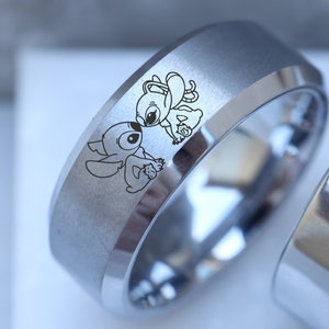 Disney Lilo and Angel Kiss Anniversary Wedding Ring, Lilo Angel Wedding Band Head Ring, Disney Promise Ring, Disney Proposal Ring