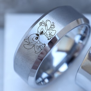 Disney Lilo and Angel Kiss Anniversary Wedding Ring, Lilo Angel Wedding Band Head Ring, Disney Promise Ring, Disney Proposal Ring