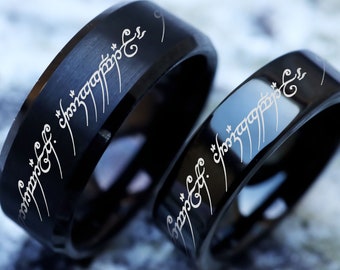Elvish Matching Ring Set, Ring, Elvish Ring, Elvish Language Band, Elvish Wedding Ring, Elf Wedding Ring, Medieval Middle Earth Ring