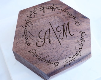 Personalized Elf Ring Box, Elvish Script Jewelry Box, Elvish Script Wedding Ring Box, Medieval Wedding Band Box, Elvish Script Gift