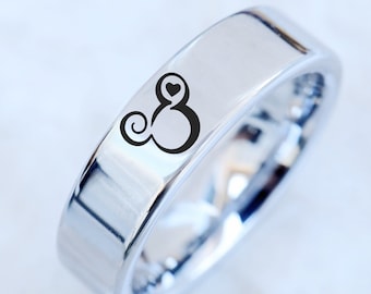 Anillo con el símbolo de Mickey Mouse, anillo de boda con la cabeza de Mickey Mouse, anillo de compromiso de Disney, anillo de Minnie Mouse, anillo de propuesta de Disney, joyería de Disney de 6 mm