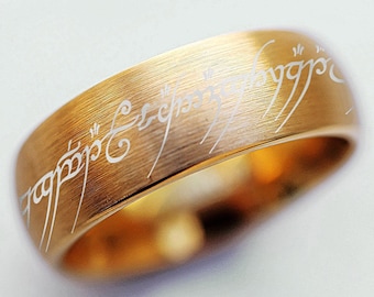 Light Engraved Elvish Script Ring, Elvish Ring, Elvish Language Band, Elvish Wedding Ring, Elf Wedding Ring, Medieval Middle Earth Ring