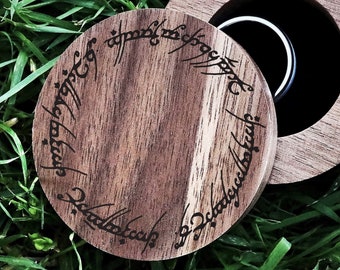 Elvish Script Jewelry Box, Elvish Script Wedding Ring Box, Medieval Wedding Band Box, Elvish Script Gift