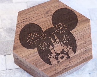 Caja para anillo de fuegos artificiales de Disney, caja para anillo de boda del Castillo de Disney, caja para anillo de Disneyland, caja para anillo de compromiso de Mickey y Minnie, regalo de Disneyland