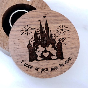 Disney Wedding Ring Box, Mickey and Minnie Mouse Engagement Wood Ring Box, Disney Castle Jewelry Box