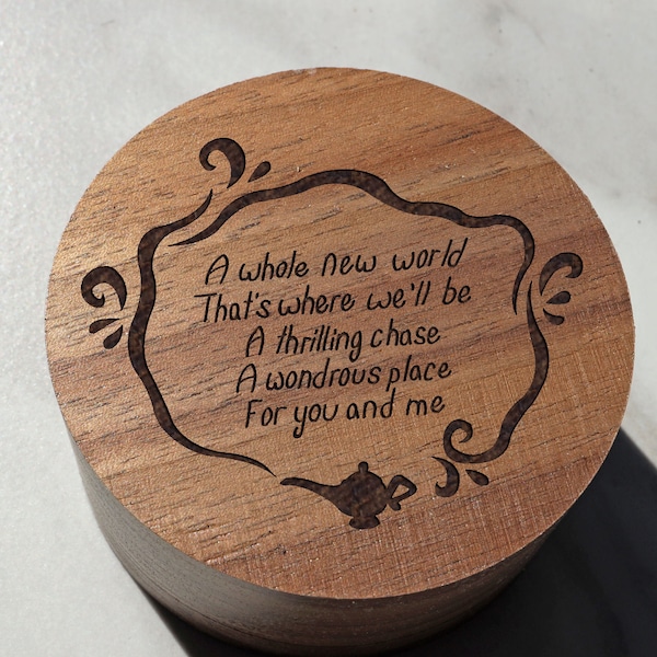 Aladdin Wedding Ring Box, Disney Engraved Princess Box, Jasmine Genie Wood Engraved Wedding Band Box, Disneyland Proposal Box, Disney Gift