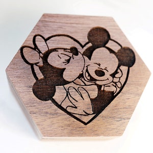Mickey and Minnnie Mouse Wedding Ring Box, Disneyland Jewelry Box, Mickey Mouse Engraved Wood Box, Disney Proposal Box Disney Engagement Box