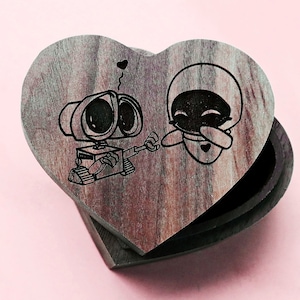 Walle Eve Wedding Ring Box, Disneyland Jewelry Box, Wall-e and Eve Engraved Wood Box, Disney Proposal Box Disney Engagement Box