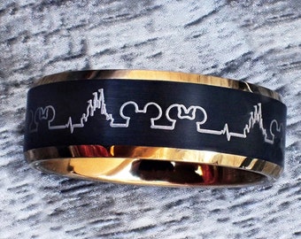 Disney Mickey and Minnie Castle Outline Ring, Disney Wedding Ring Mickey Mouse Ring, Minnie Mouse Ring, Disney Promise Ring