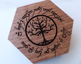 Tree of Gondor Ring Box, Elvish Script Jewelry Box, Elvish Script Wedding Ring Box, Medieval FWedding Band Box, Elvish Script Gift