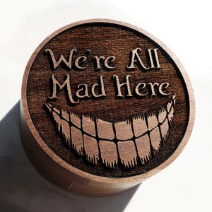 We&#39;re All Mad Here Wedding Ring Box, Alice Wonderland Jewelry Box, Cheshire Cat Engraved Wood Box, Disney Proposal Box Disney Engagement Box