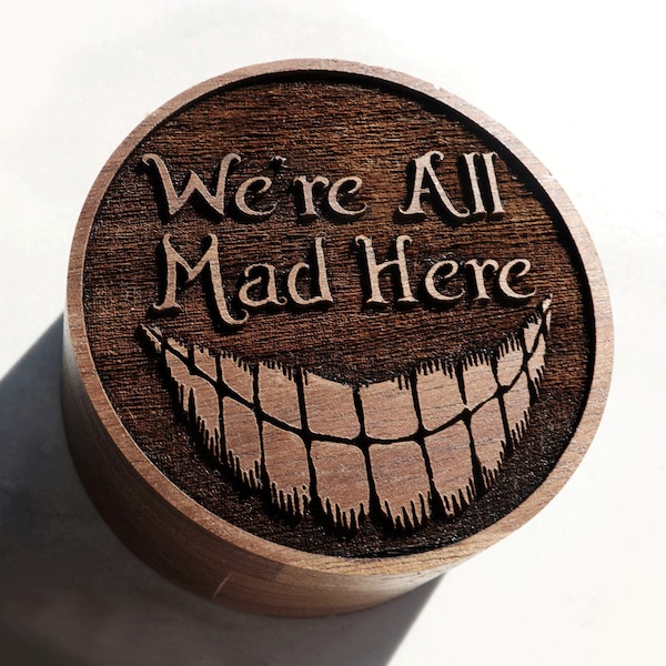 We're All Mad Here Wedding Ring Box, Alice Wonderland Jewelry Box, Cheshire Cat Engraved Wood Box, Disney Proposal Box Disney Engagement Box