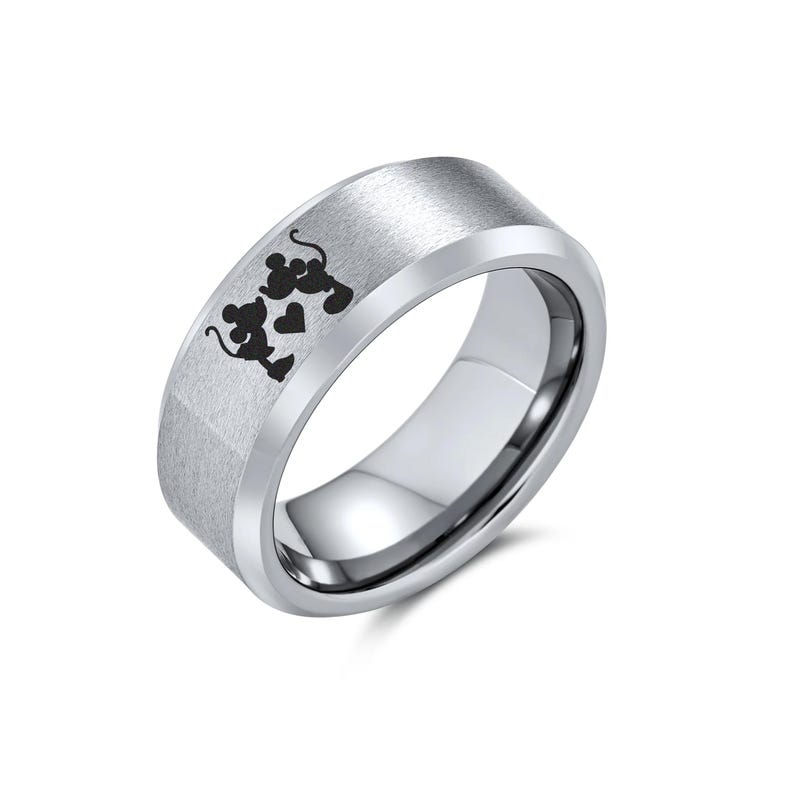 Disney Mickey and Minnie Kissing Heart Ring, Disney Wedding Ring Mickey Mouse Ring, Minnie Mouse Ring, Disney Promise Ring image 2