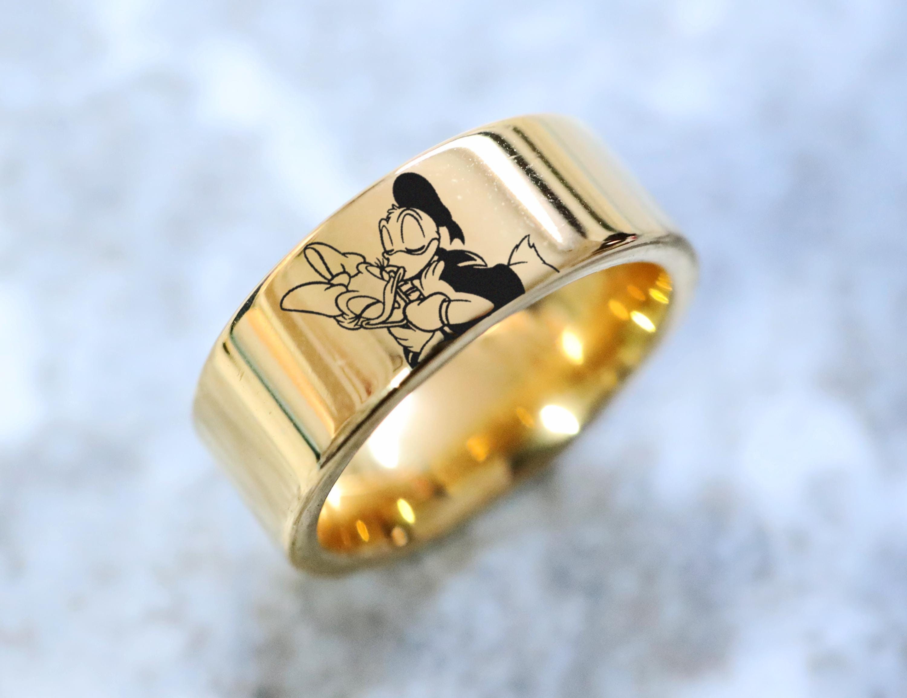 Anillo de bodas de aniversario con el pato Donald y el pato Daphne de Disney, anillo de compromiso de boda con Donald y Daphne, anillo de propuesta de Disney