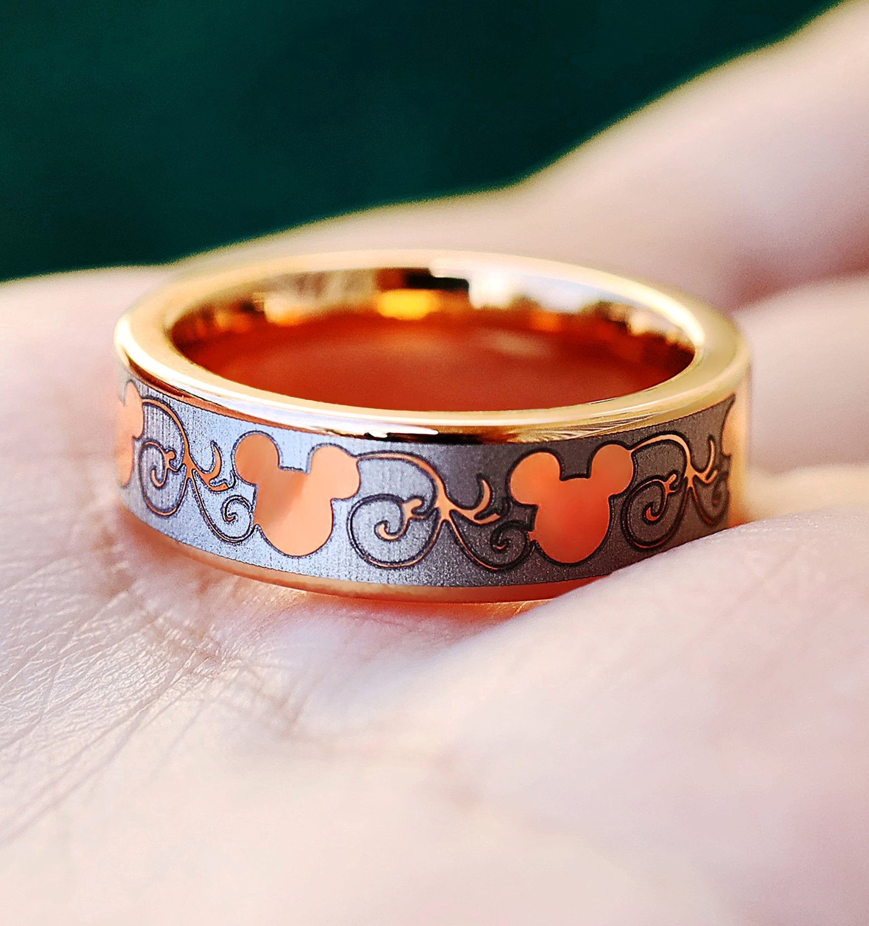 Disney Filigree Baroque Wedding Band Mickey and Minnie
