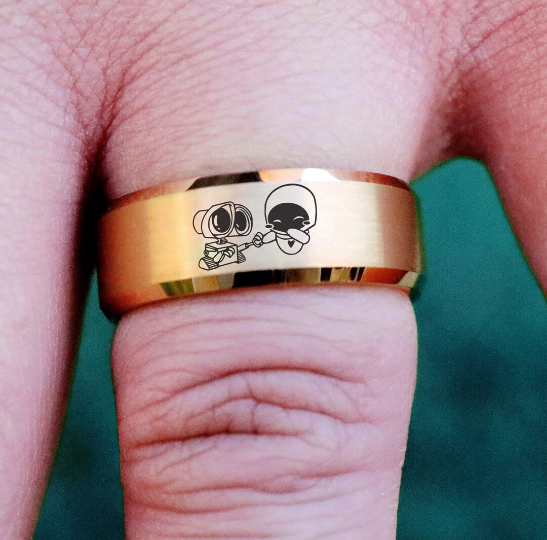 Walle and Eve in Love Ring, Disney Wedding Ring Wall E Ring, Walle Eve Ring, Disney Promise