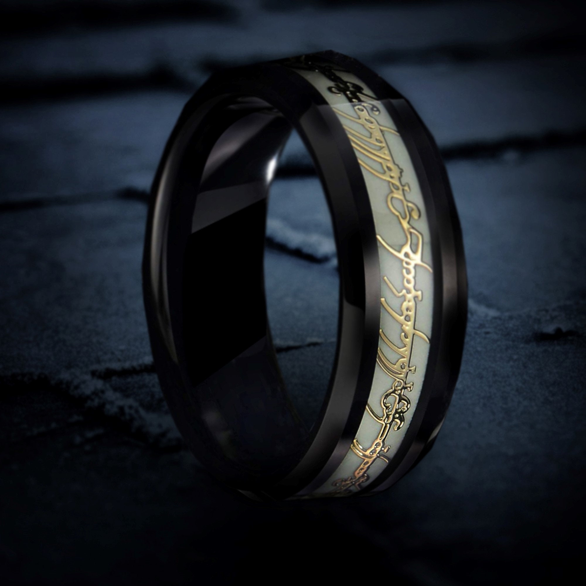 Black Engraved Elvish Script Ring Elvish Ring Elvish Etsy