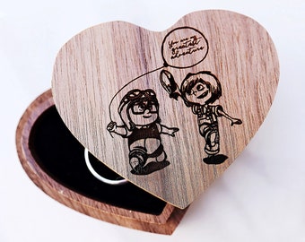 Disney Up Movie Balloon House Wedding Ring Box, Carl and Ellie Engagement Wood Ring Box, You're My Greatest Adventure Jewelry Box