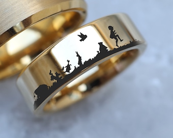 Winnie the Pooh Wedding Band, Tigger Ring, Eeyore Disney Wedding Ring, Christopher Jewelry, Piglet Ring, Disney Proposal Engraved