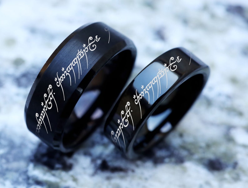 Elvish Matching Ring Set, Ring, Elvish Ring, Elvish Language Band, Elvish Wedding Ring, Elf Wedding Ring, Medieval Middle Earth Ring image 1