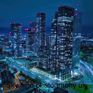 Manchester skyline print , Award Winning Image ,Manchester City centre , deansgate , Manchester photo , cityscape print ,Salford,aerial, MCR