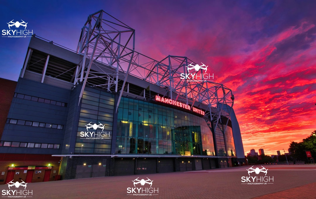 Manchester United Old Trafford Sir Alex Ferguson Stand Sunset Print
