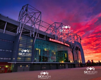 Old Trafford stadium sunset . Manchester United print . Old Trafford print . Man united print , men’s gift , Manchester print, busby babes