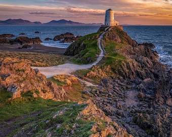 Twr Mawr Leuchtturm Druck, Llanddwyn Island, Anglesey Druck.Leuchtturm Druck. Walisischer Leuchtturm, Anglesey Leuchtturm, New Borough Stranddruck