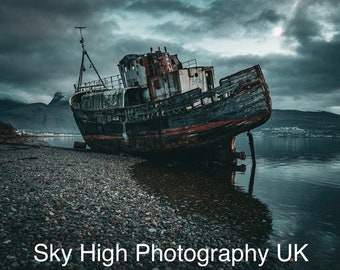 Corpach Ship wreck , fort William , Loch Linnhe, Ben Nevis , Highlands print , Scottish print , caol