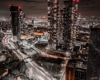 Manchester Skyline, Stadtbild,Manchester City Center,Manchester Druck,Wolkenkratzer,MCR, Manchester Wandkunst,Manchester Fotografie