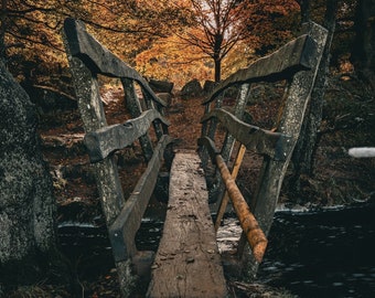 Padley Gorge bridge , Peak District print, Derbyshire ,peaks,fine art ,high peaks, autumn Peak District ,grindleford,orange leaves,landscape