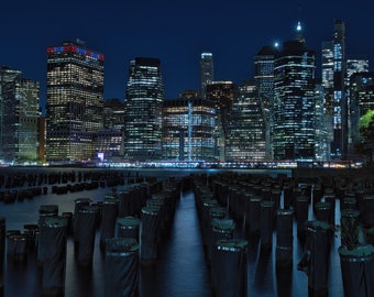 Brooklyn bridge park poles . New York skyline , Manhattan skyline . New York print, USA