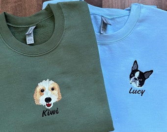 Sweat-shirt brodé personnalisé pour animal de compagnie, chien/chat personnalisé à partir d'une photo brodée, col rond/sweat à capuche personnalisé, cadeau d'anniversaire/sweat-shirt pour animal de compagnie/cadeau