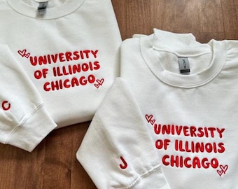 College university embroidered sweatshirt with Initial or icon on Cuff, Custom College Hoodies for women