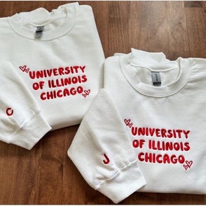 College university embroidered sweatshirt with Initial or icon on Cuff, Custom Embroidered University Sweatshirt, College Hoodies for women