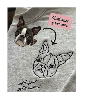 Sports Grey Custom Embroidered Pet Sweatshirt with Paw, Face / Body Outline, Pet Portrait Sweatshirts, Gift for Dog Mom, pet lovers