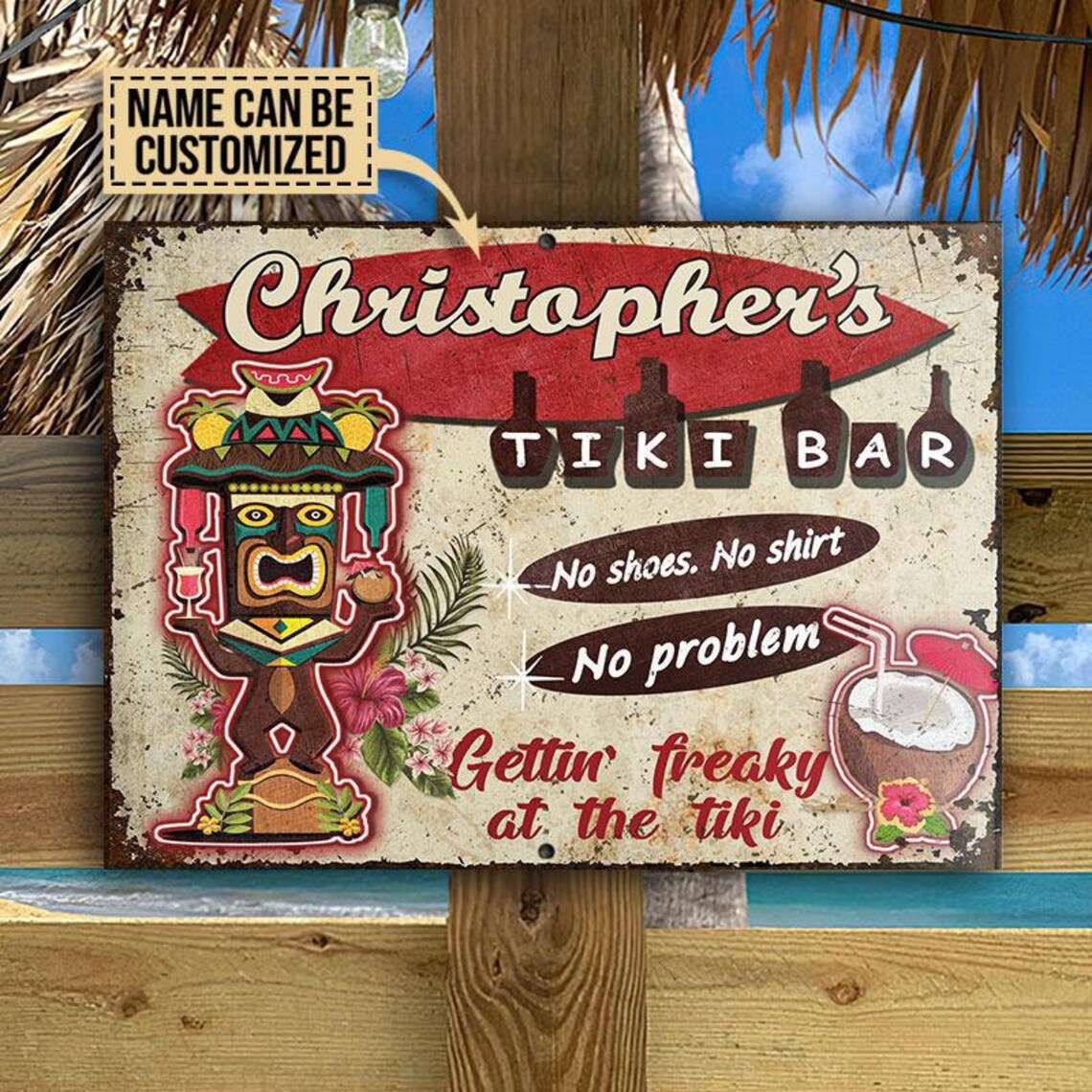Personalized Tiki Bar Happy Hour Metal Signs Tiki Bar Sign Etsy