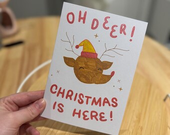 ああ、なんてこった！ – トナカイのクリスマスカード | 手描きのクリスマスグリーティング、ユーモアあふれるホリデーカード