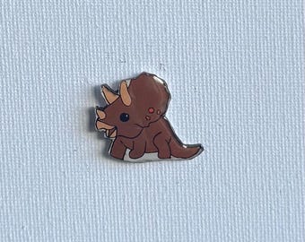 Triceratops Dinosaur Pin | Handmade Kawaii Dino Brooch | Resin Shrink Plastic Pin