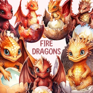 Watercolour Fire Fantasy Dragon Clipart - Red PNG Digital Image Downloads for Card Making, Scrapbook, Junk Journal, Paper Crafts