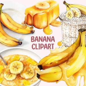 Watercolour Banana Clipart Summer Fruit PNG Digital Image Downloads for Card Making Scrapbook Junk Journal Paper Crafts