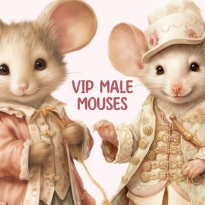 Watercolour Pink Mouse Clipart, Fairytale Mouses PNG Digital Image Downloads for Card Making, Scrapbook, Junk Journal, Paper Crafts