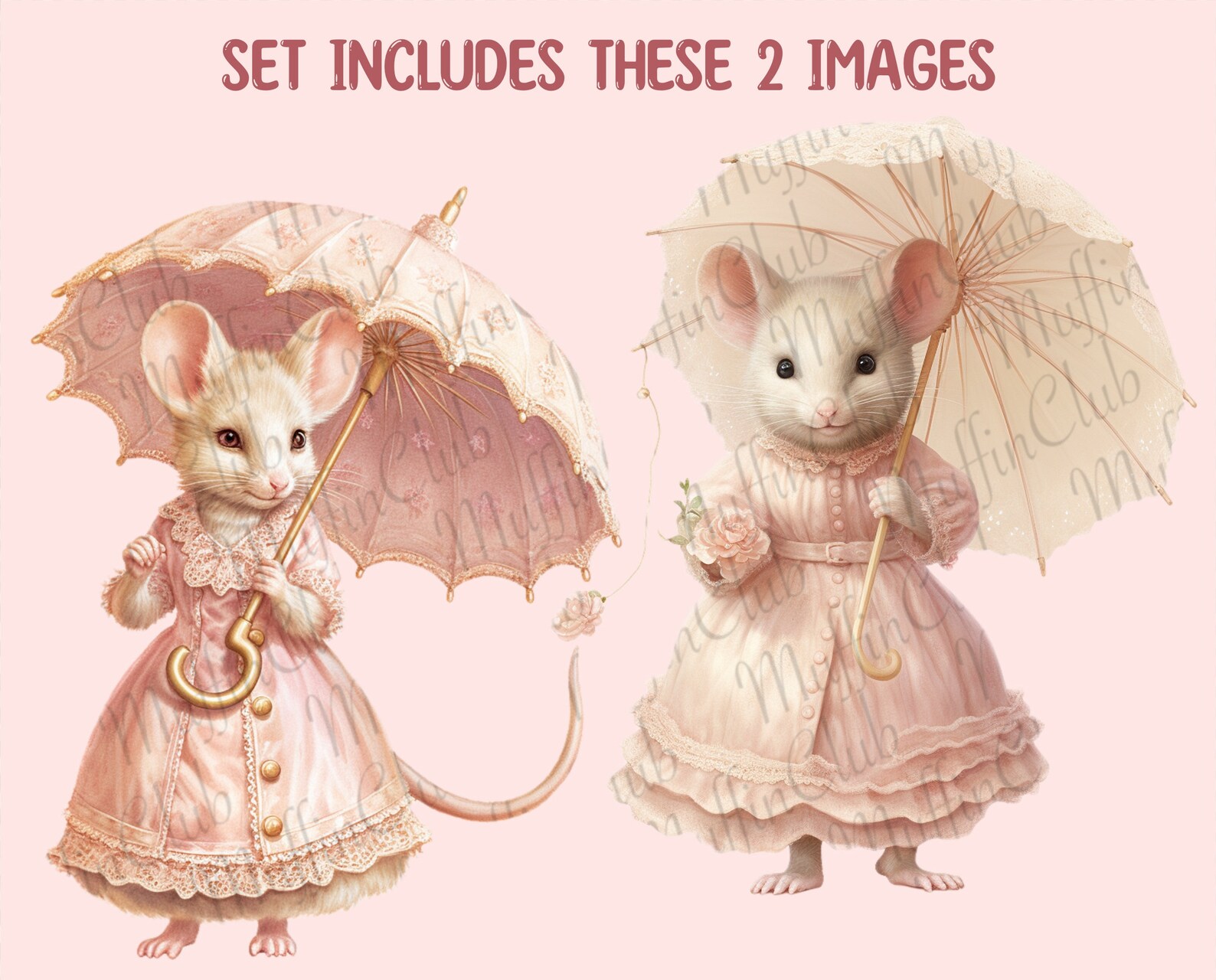 Watercolour Pink Mouses Clipart, Fairytale Mouse PNG Digital Image ...